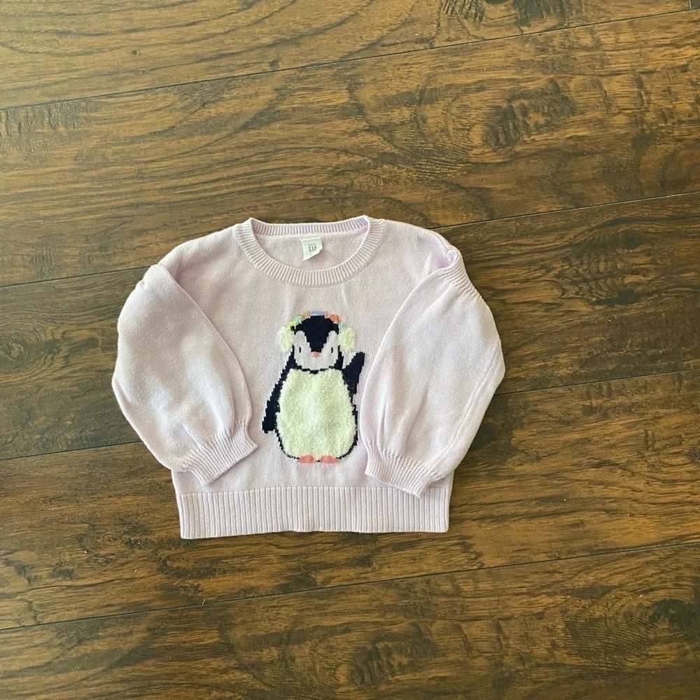Baby Gap, Girls, Purple Penguin Sweater, Size 3 Years Toddler